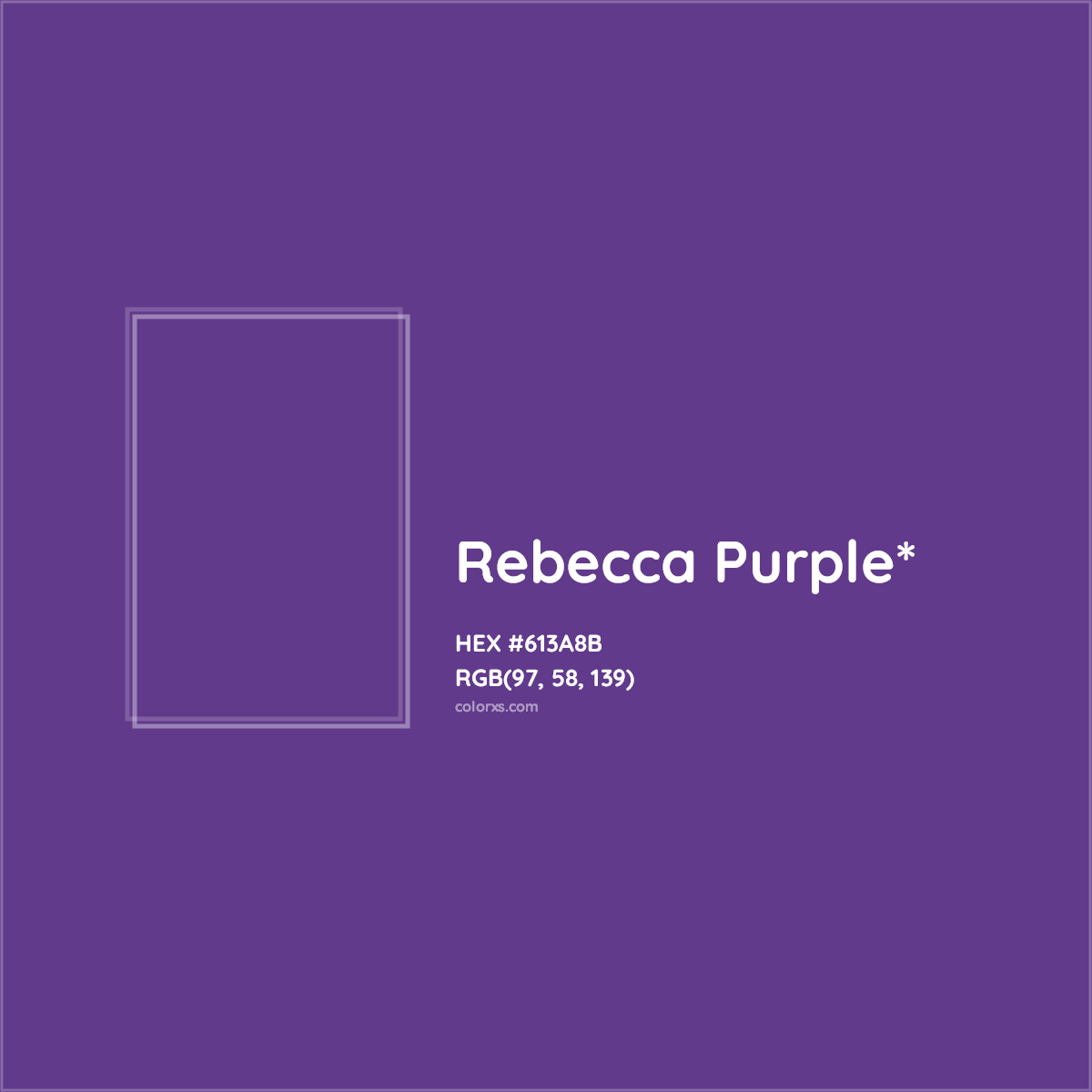 #613A8B hex color. RGB, RYB, CMYK, HSL, HSV codes and color conversions. Matching color names, palettes, paints.