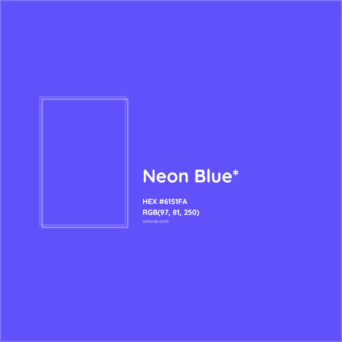 #6151FA hex color. RGB, RYB, CMYK, HSL, HSV codes and color conversions. Matching color names, palettes, paints.
