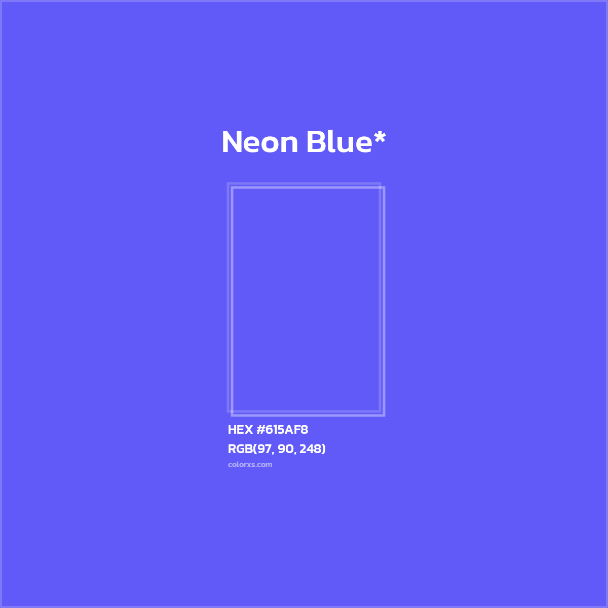 #615AF8 hex color. RGB, RYB, CMYK, HSL, HSV codes and color conversions. Matching color names, palettes, paints.