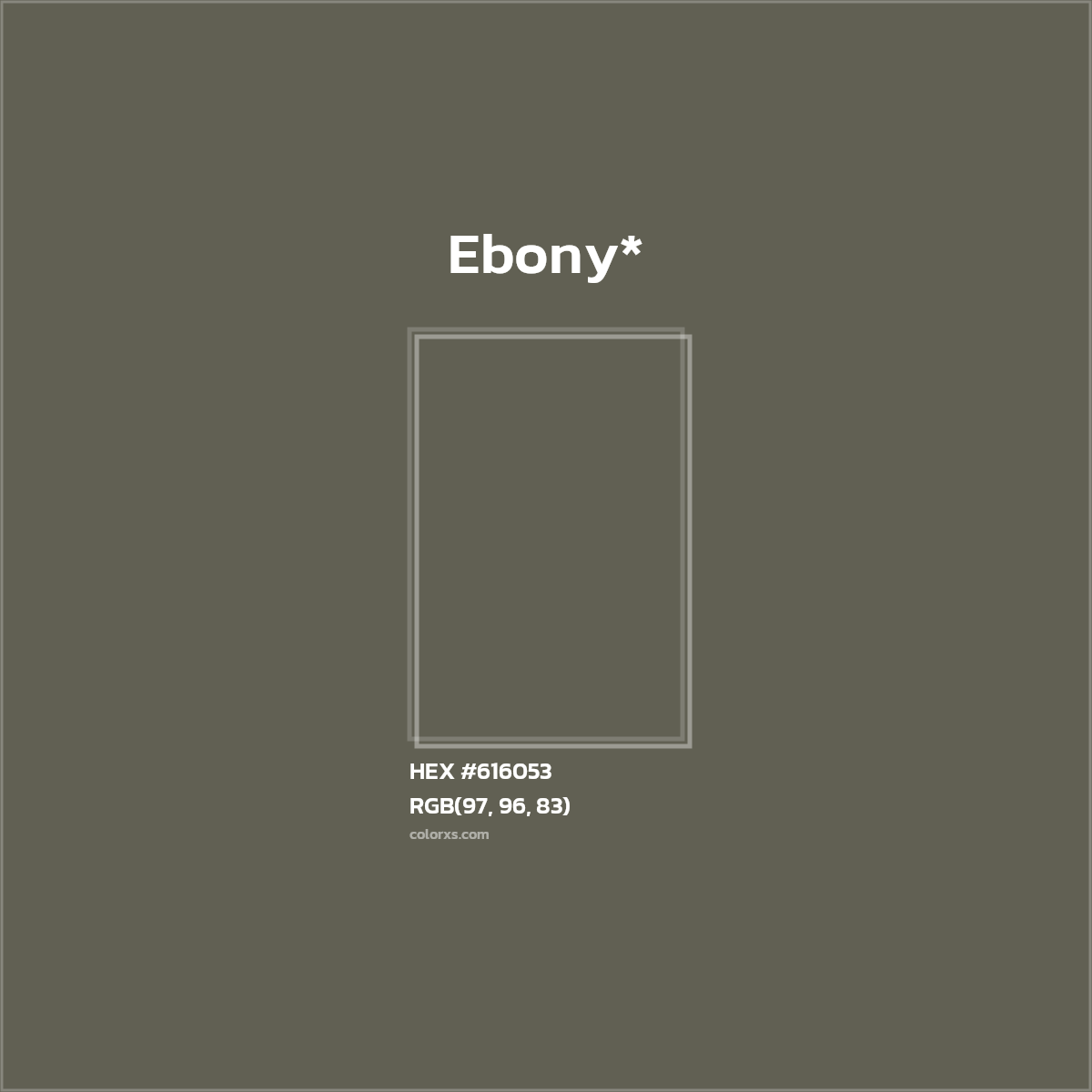 #616053 hex color. RGB, RYB, CMYK, HSL, HSV codes and color conversions. Matching color names, palettes, paints.