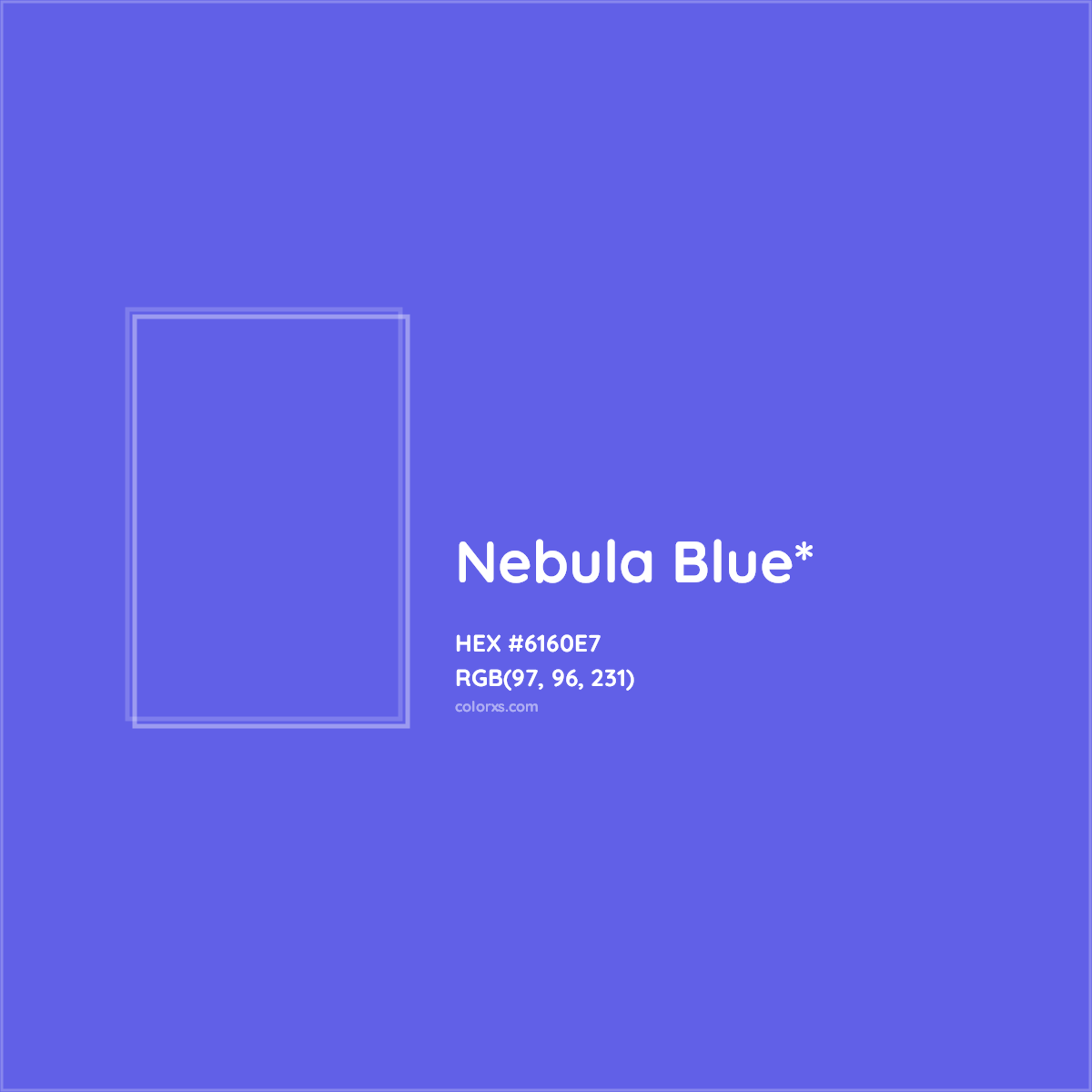 #6160E7 hex color. RGB, RYB, CMYK, HSL, HSV codes and color conversions. Matching color names, palettes, paints.