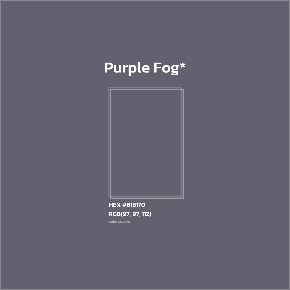 #616170 hex color. RGB, RYB, CMYK, HSL, HSV codes and color conversions. Matching color names, palettes, paints.