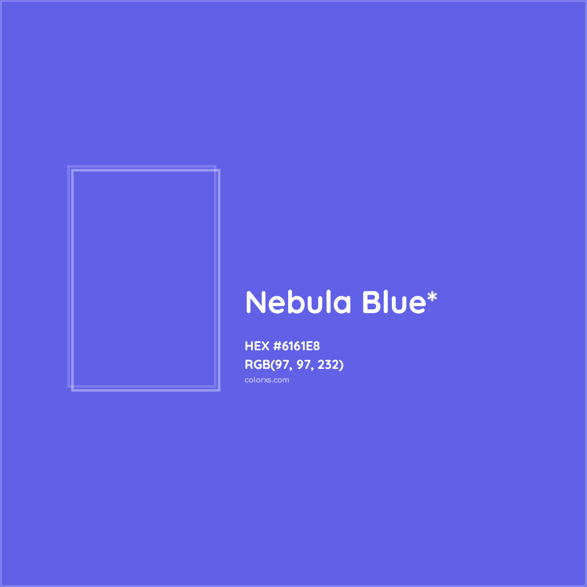 #6161E8 hex color. RGB, RYB, CMYK, HSL, HSV codes and color conversions. Matching color names, palettes, paints.