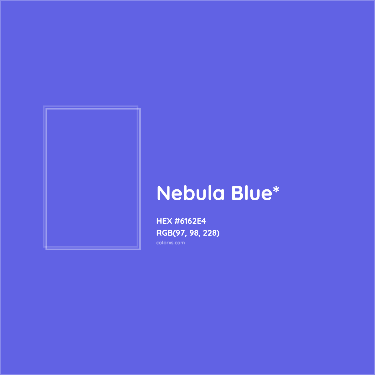 #6162E4 hex color. RGB, RYB, CMYK, HSL, HSV codes and color conversions. Matching color names, palettes, paints.