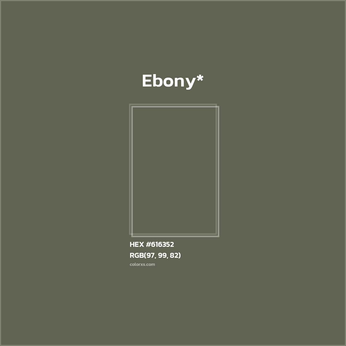 #616352 hex color. RGB, RYB, CMYK, HSL, HSV codes and color conversions. Matching color names, palettes, paints.