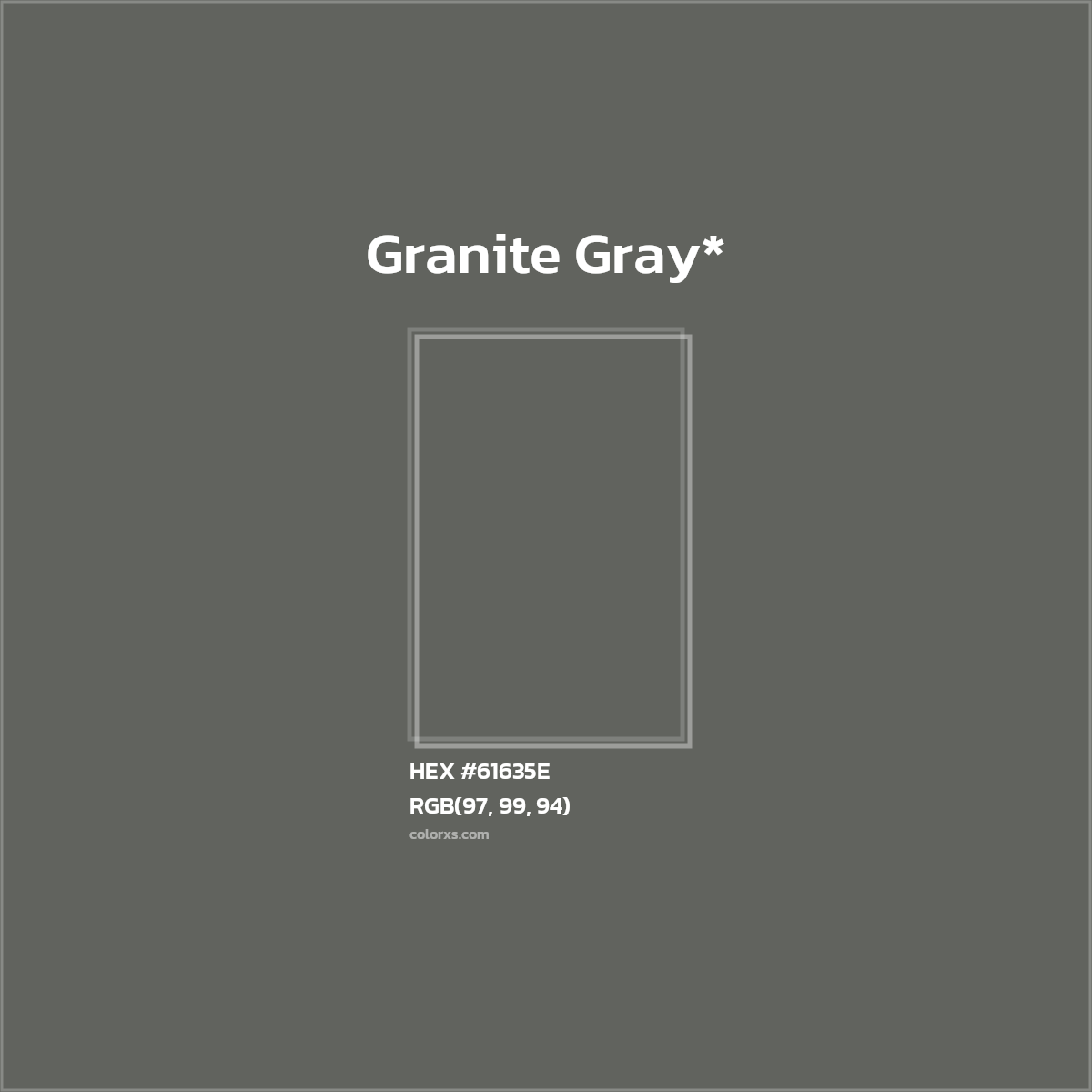 #61635E hex color. RGB, RYB, CMYK, HSL, HSV codes and color conversions. Matching color names, palettes, paints.