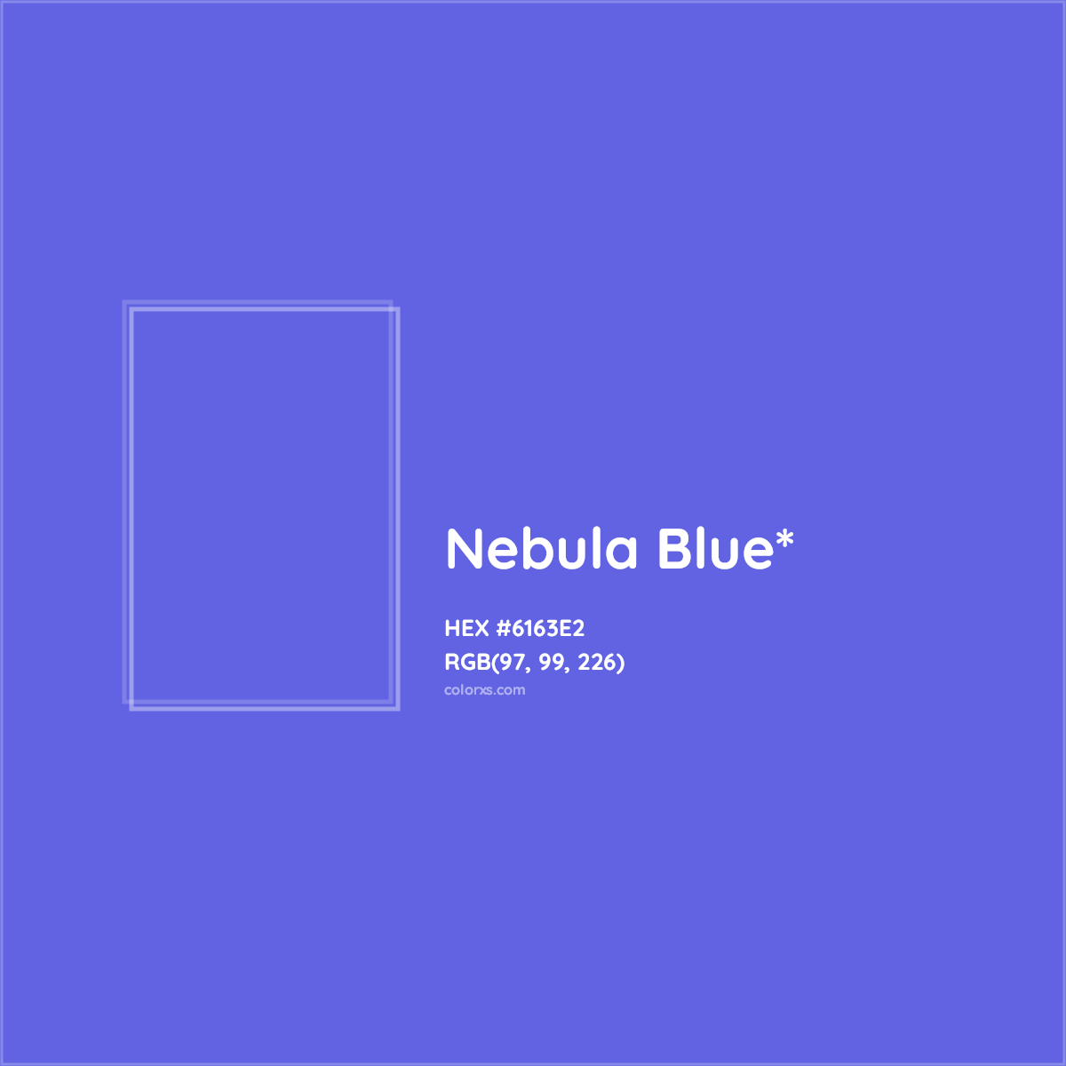 #6163E2 hex color. RGB, RYB, CMYK, HSL, HSV codes and color conversions. Matching color names, palettes, paints.