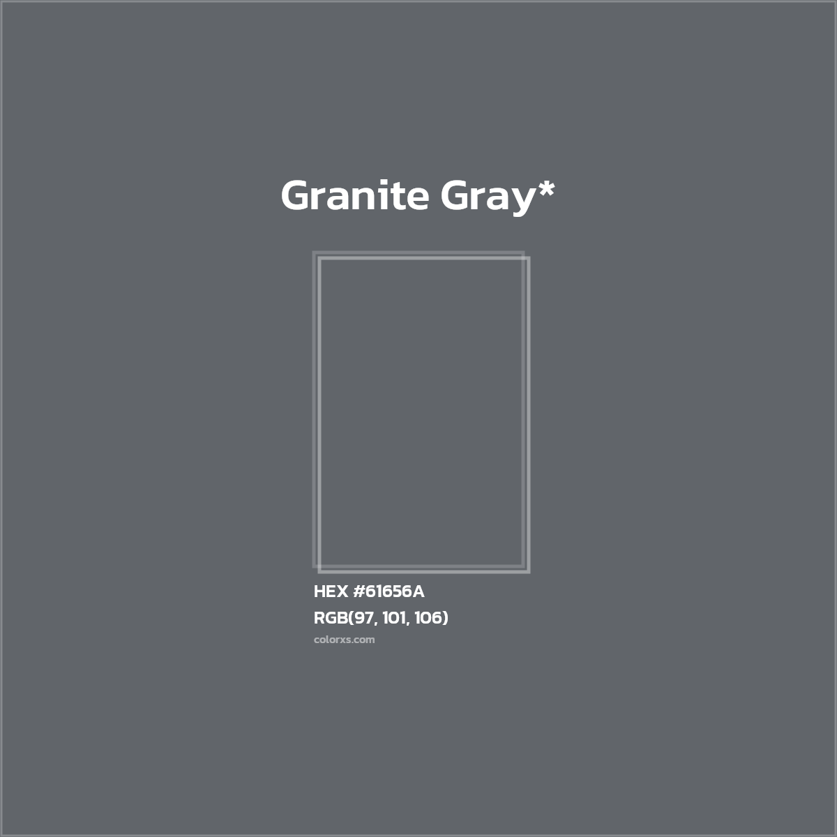 #61656A hex color. RGB, RYB, CMYK, HSL, HSV codes and color conversions. Matching color names, palettes, paints.