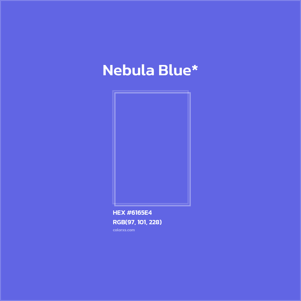#6165E4 hex color. RGB, RYB, CMYK, HSL, HSV codes and color conversions. Matching color names, palettes, paints.