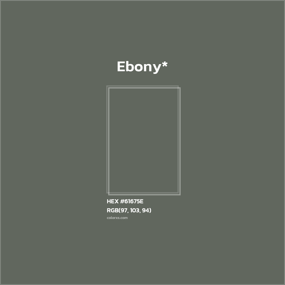 #61675E hex color. RGB, RYB, CMYK, HSL, HSV codes and color conversions. Matching color names, palettes, paints.