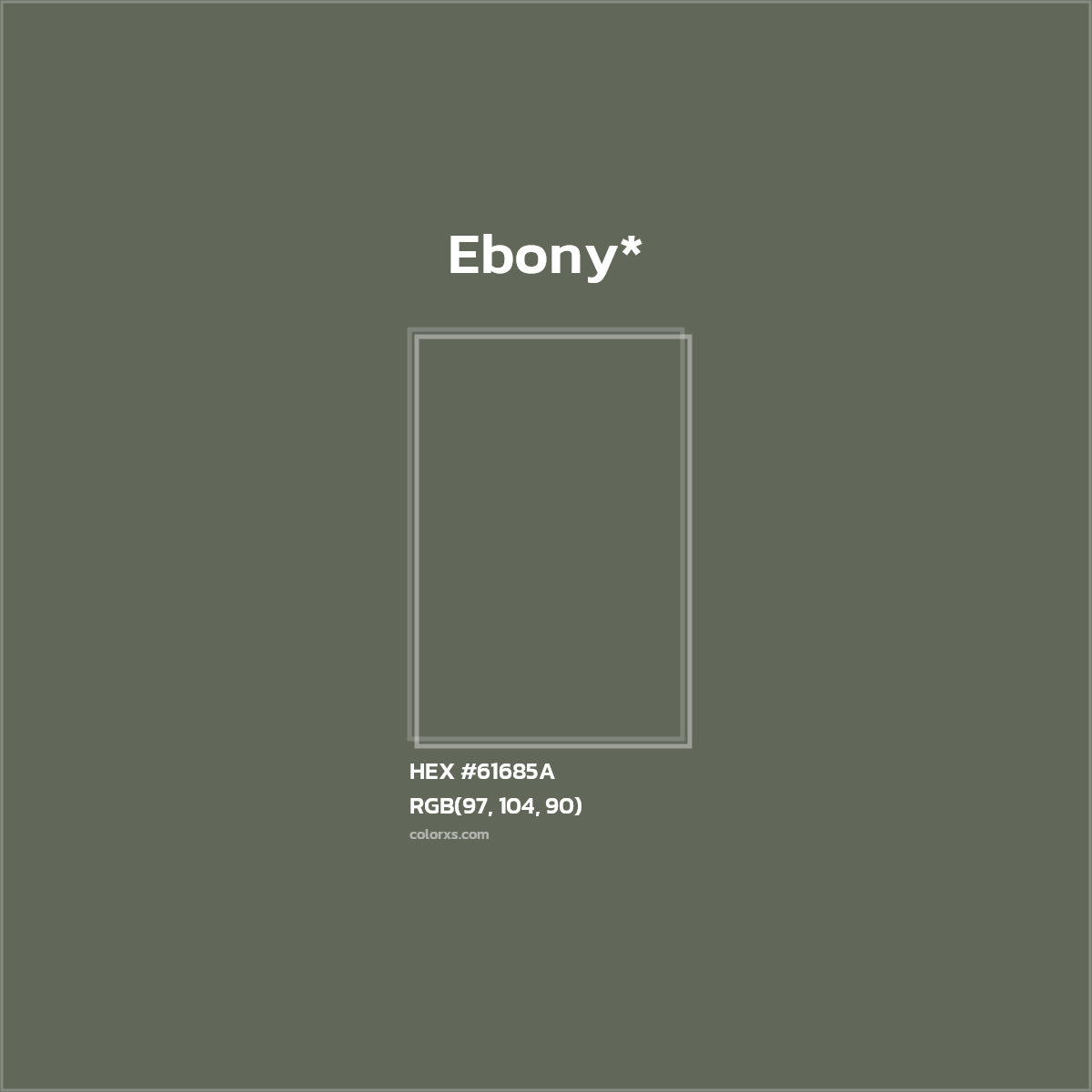 #61685A hex color. RGB, RYB, CMYK, HSL, HSV codes and color conversions. Matching color names, palettes, paints.