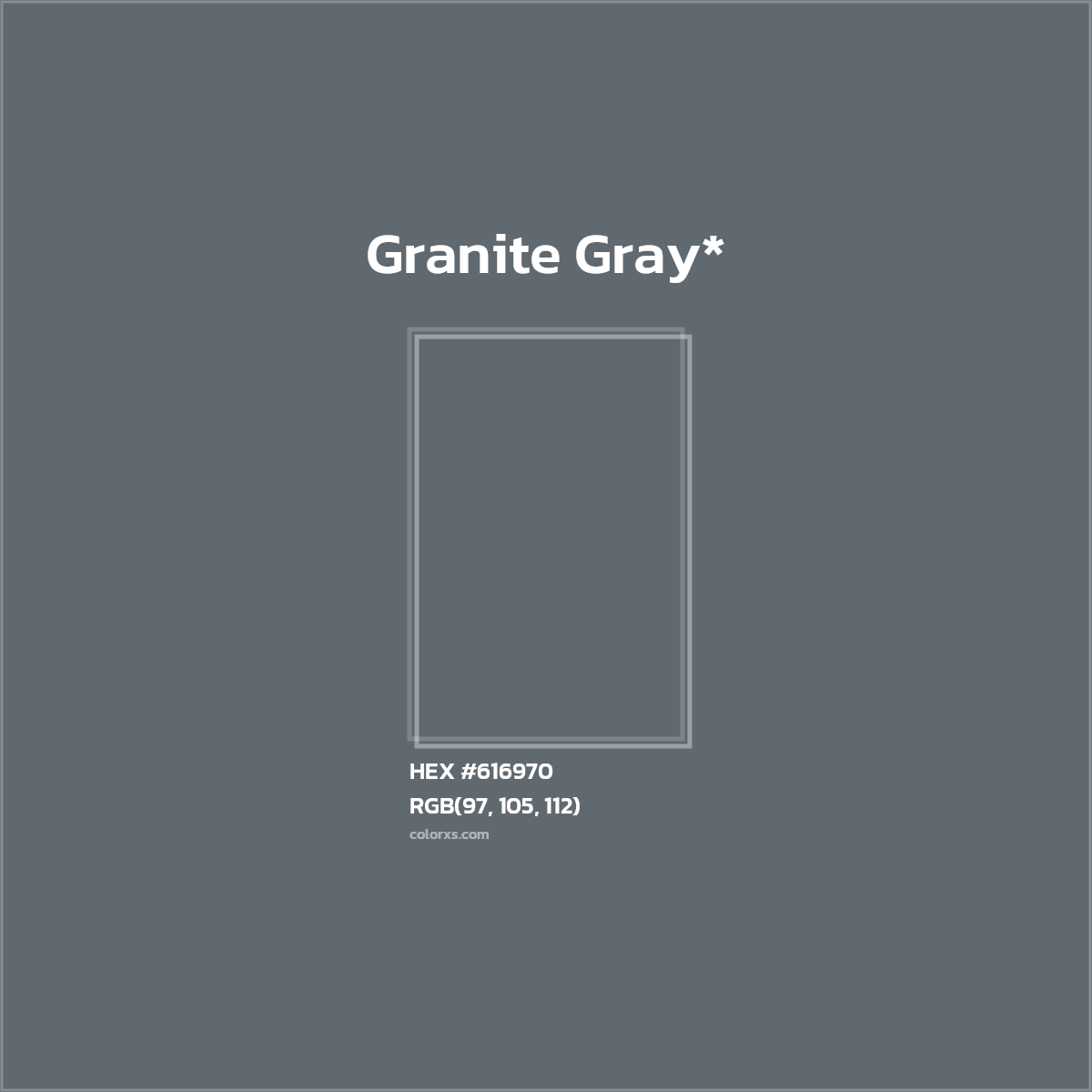 #616970 hex color. RGB, RYB, CMYK, HSL, HSV codes and color conversions. Matching color names, palettes, paints.