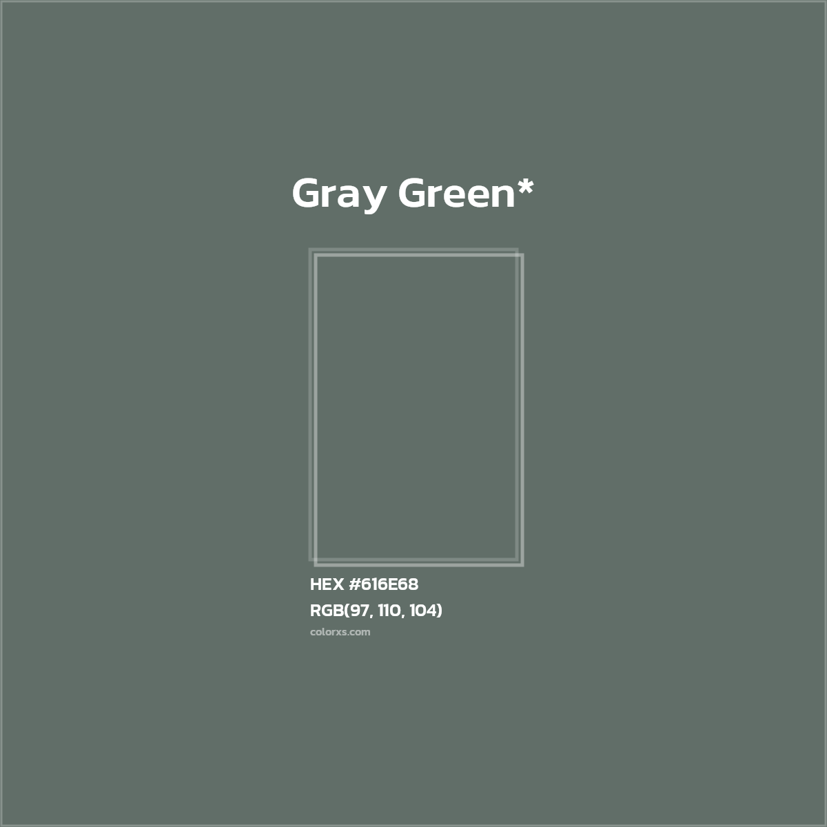 #616E68 hex color. RGB, RYB, CMYK, HSL, HSV codes and color conversions. Matching color names, palettes, paints.