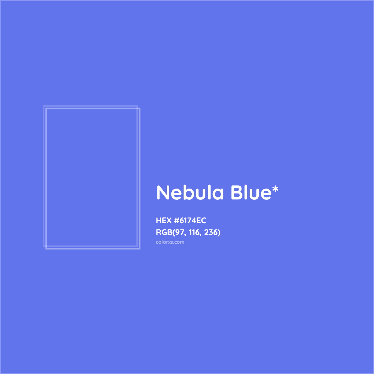 #6174EC hex color. RGB, RYB, CMYK, HSL, HSV codes and color conversions. Matching color names, palettes, paints.