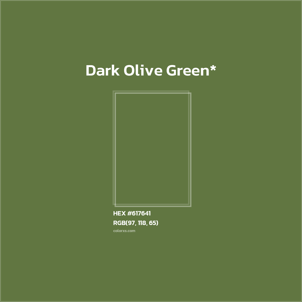 #617641 hex color. RGB, RYB, CMYK, HSL, HSV codes and color conversions. Matching color names, palettes, paints.