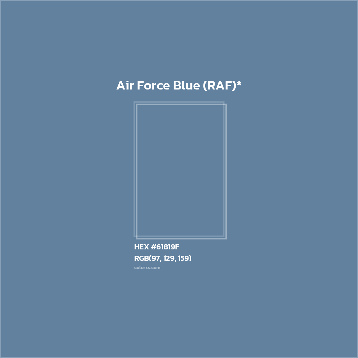 #61819F hex color. RGB, RYB, CMYK, HSL, HSV codes and color conversions. Matching color names, palettes, paints.