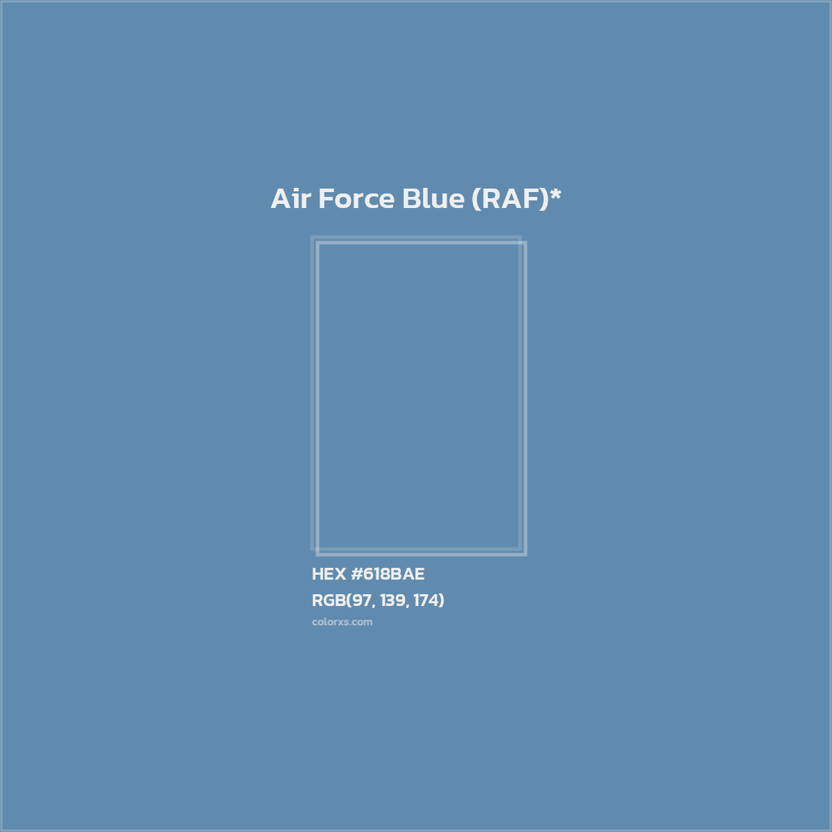 #618BAE hex color. RGB, RYB, CMYK, HSL, HSV codes and color conversions. Matching color names, palettes, paints.