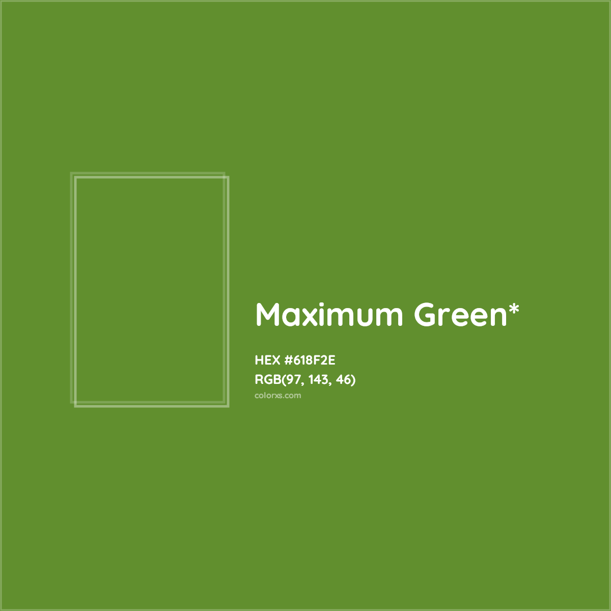 #618F2E hex color. RGB, RYB, CMYK, HSL, HSV codes and color conversions. Matching color names, palettes, paints.