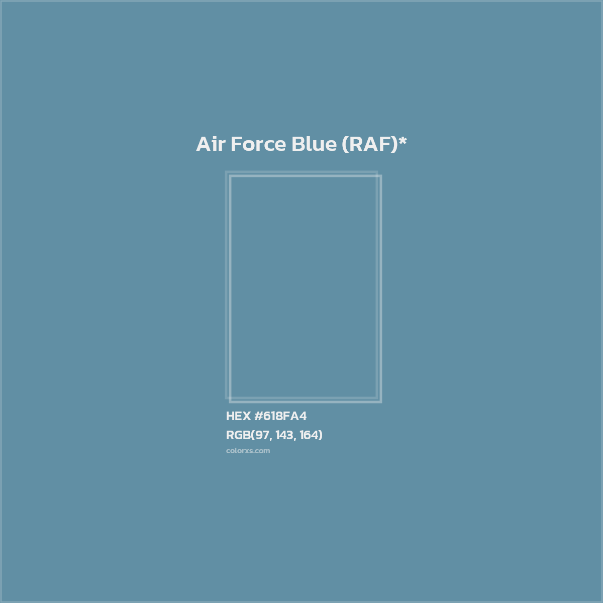 #618FA4 hex color. RGB, RYB, CMYK, HSL, HSV codes and color conversions. Matching color names, palettes, paints.