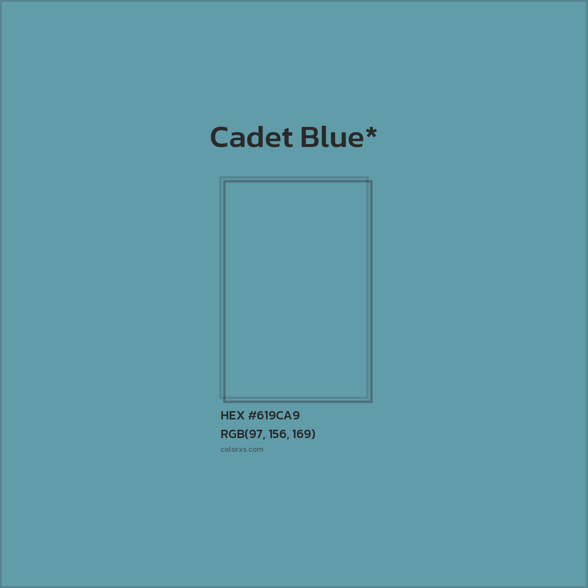 #619CA9 hex color. RGB, RYB, CMYK, HSL, HSV codes and color conversions. Matching color names, palettes, paints.