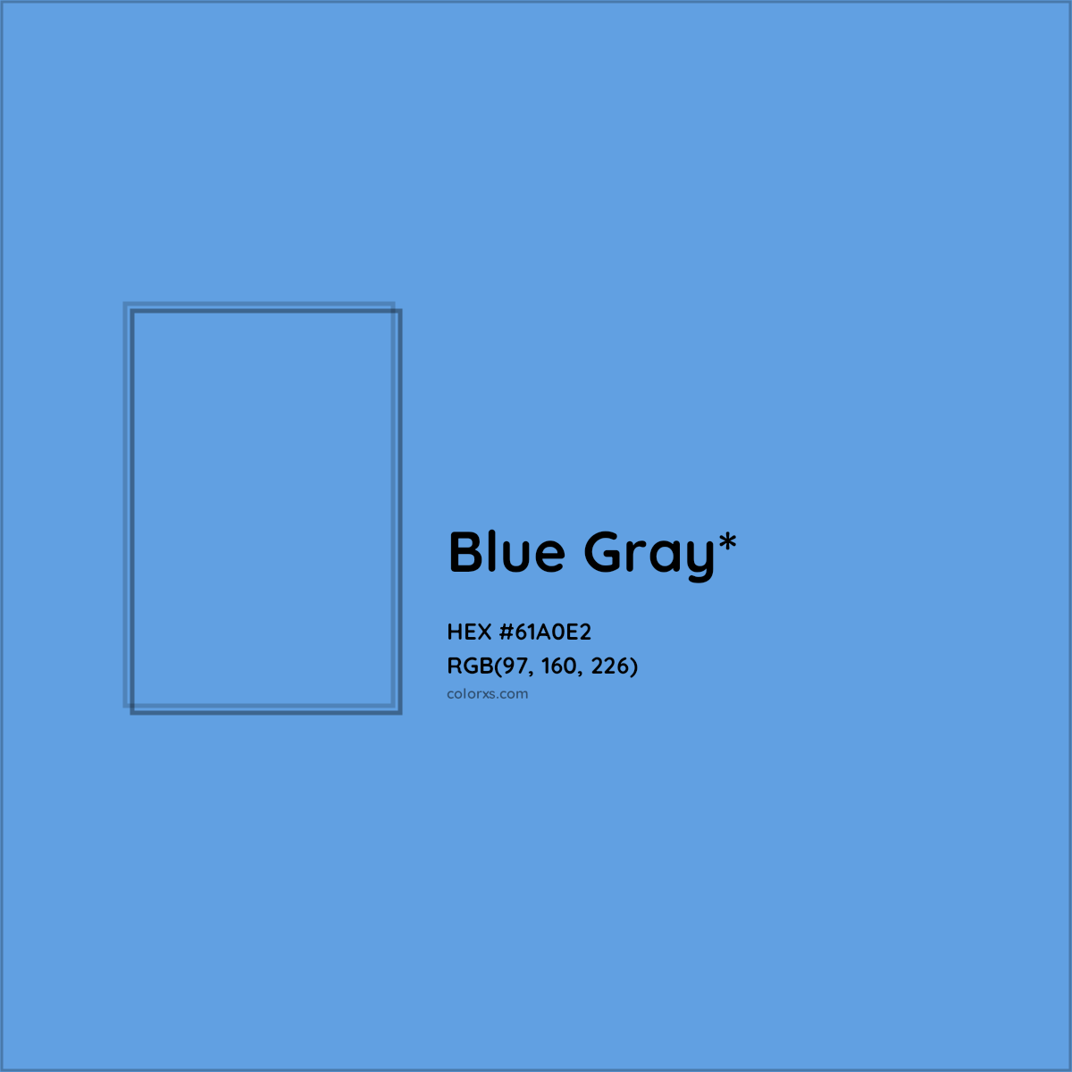 #61A0E2 hex color. RGB, RYB, CMYK, HSL, HSV codes and color conversions. Matching color names, palettes, paints.