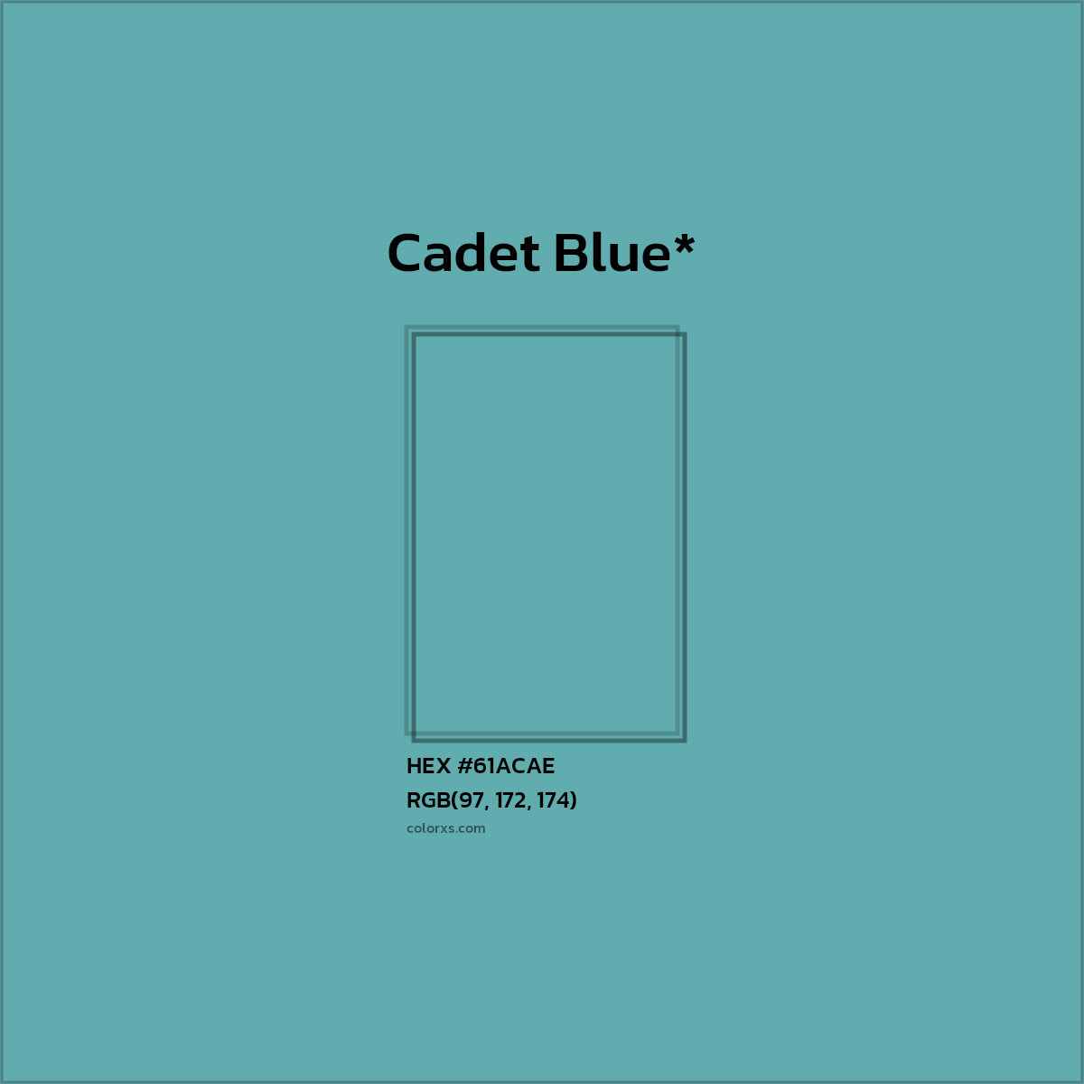 #61ACAE hex color. RGB, RYB, CMYK, HSL, HSV codes and color conversions. Matching color names, palettes, paints.
