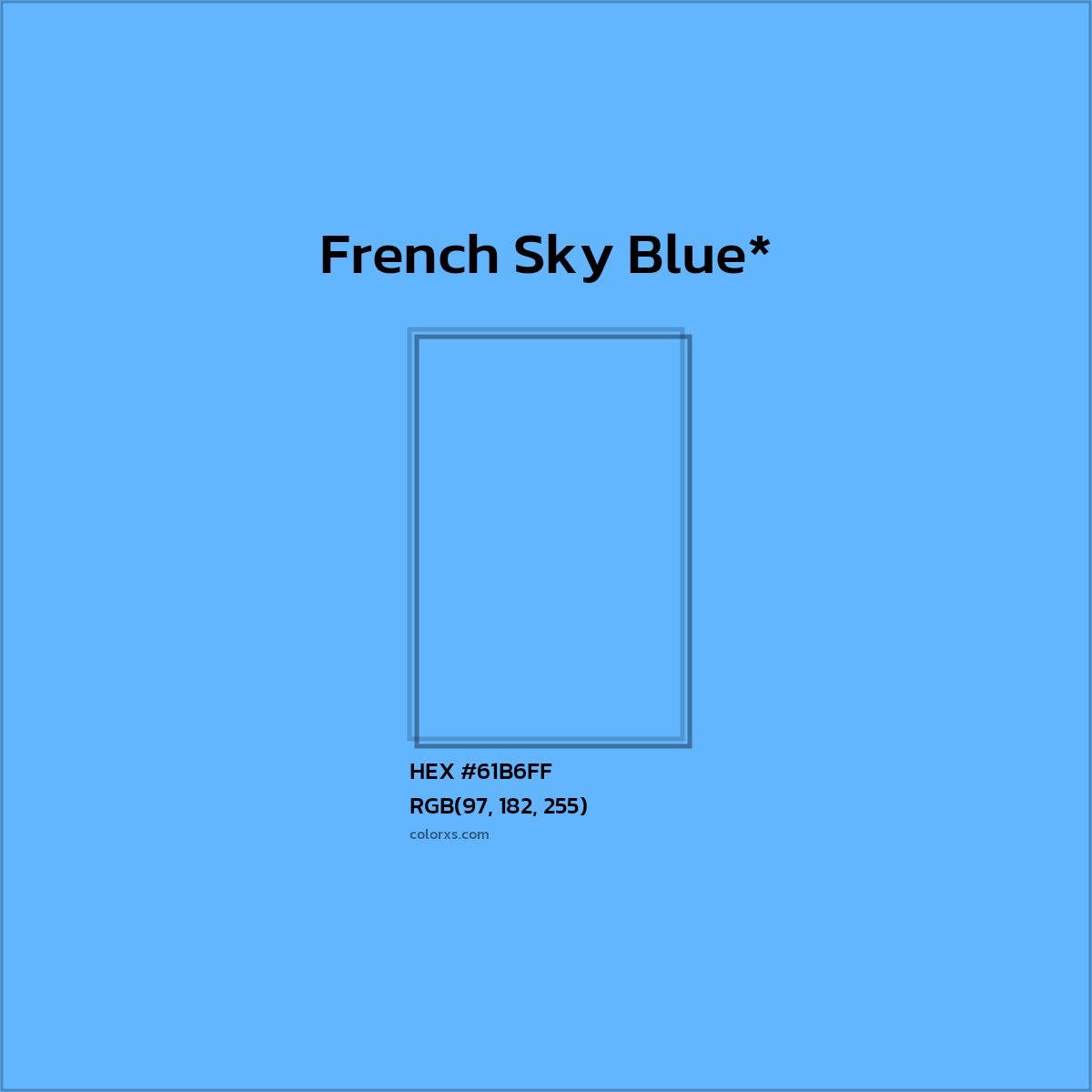 #61B6FF hex color. RGB, RYB, CMYK, HSL, HSV codes and color conversions. Matching color names, palettes, paints.