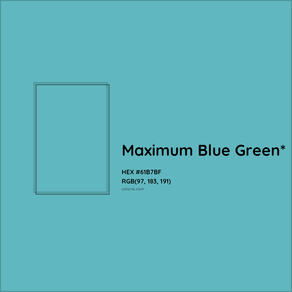 #61B7BF hex color. RGB, RYB, CMYK, HSL, HSV codes and color conversions. Matching color names, palettes, paints.