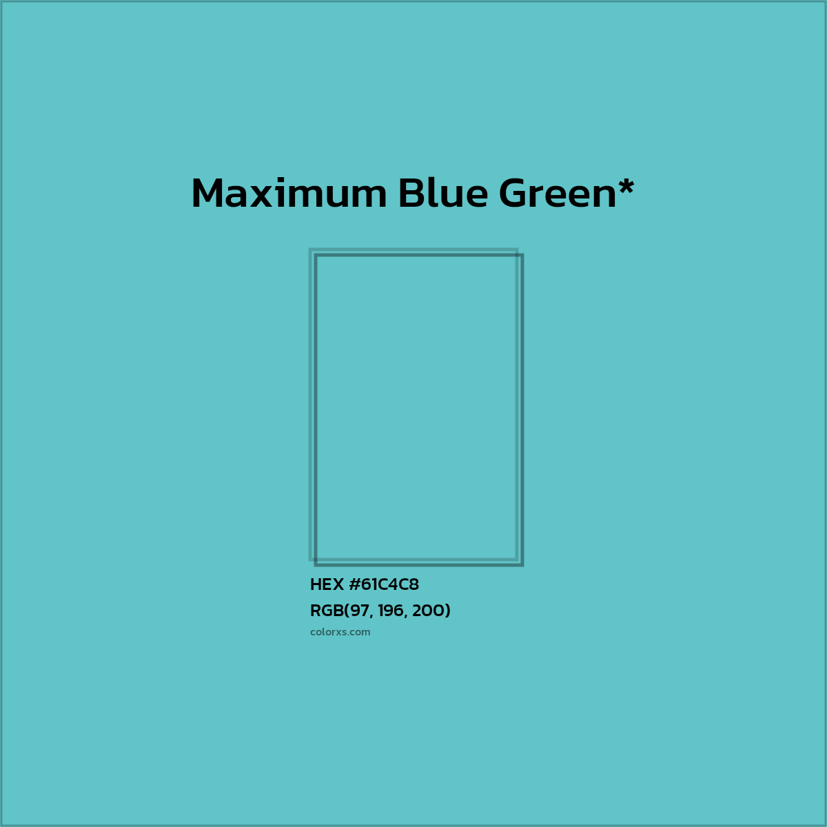 #61C4C8 hex color. RGB, RYB, CMYK, HSL, HSV codes and color conversions. Matching color names, palettes, paints.