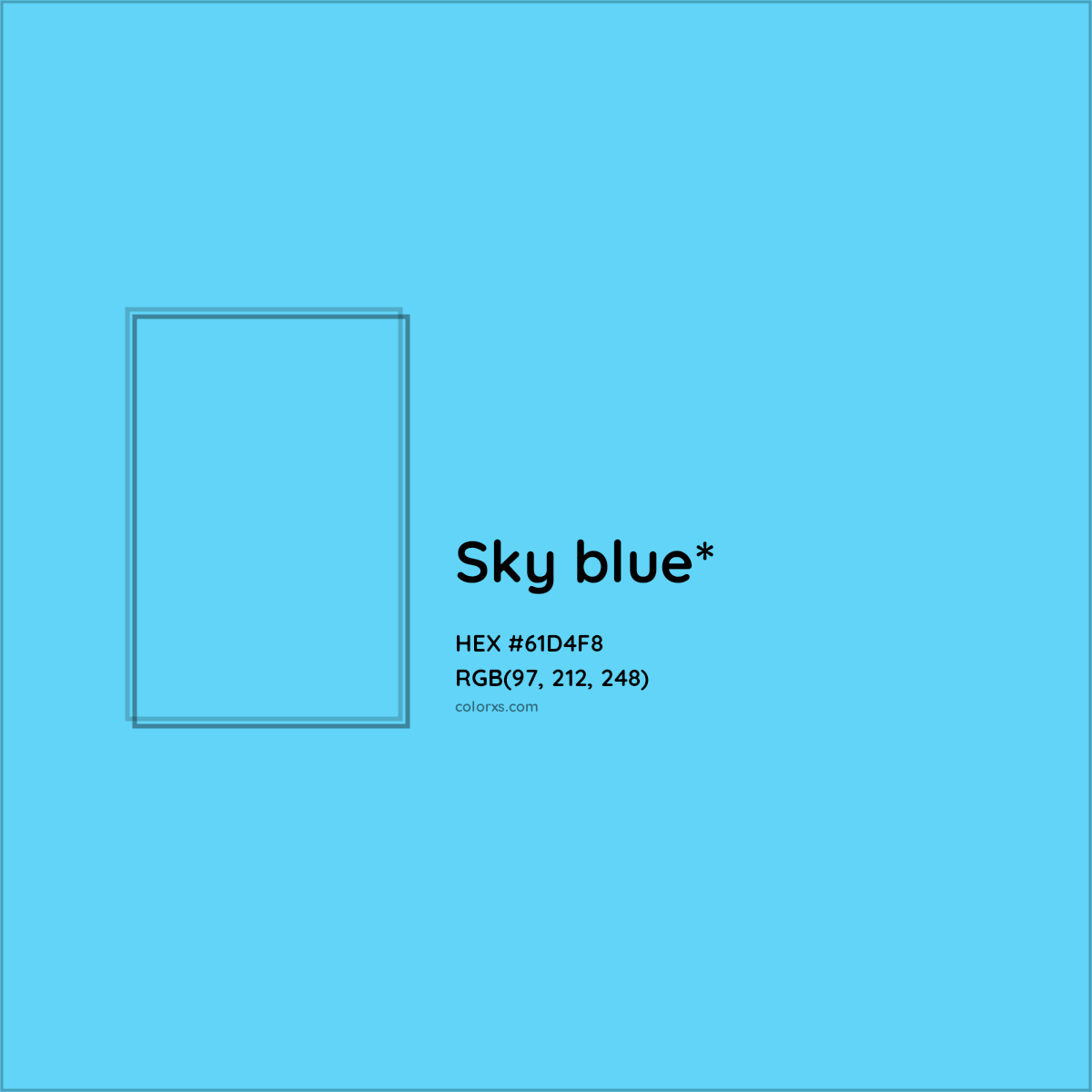 #61D4F8 hex color. RGB, RYB, CMYK, HSL, HSV codes and color conversions. Matching color names, palettes, paints.