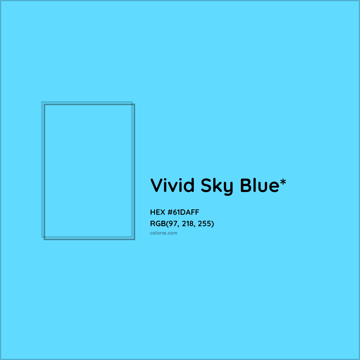 #61DAFF hex color. RGB, RYB, CMYK, HSL, HSV codes and color conversions. Matching color names, palettes, paints.