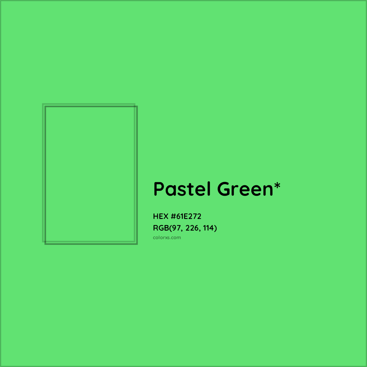 #61E272 hex color. RGB, RYB, CMYK, HSL, HSV codes and color conversions. Matching color names, palettes, paints.