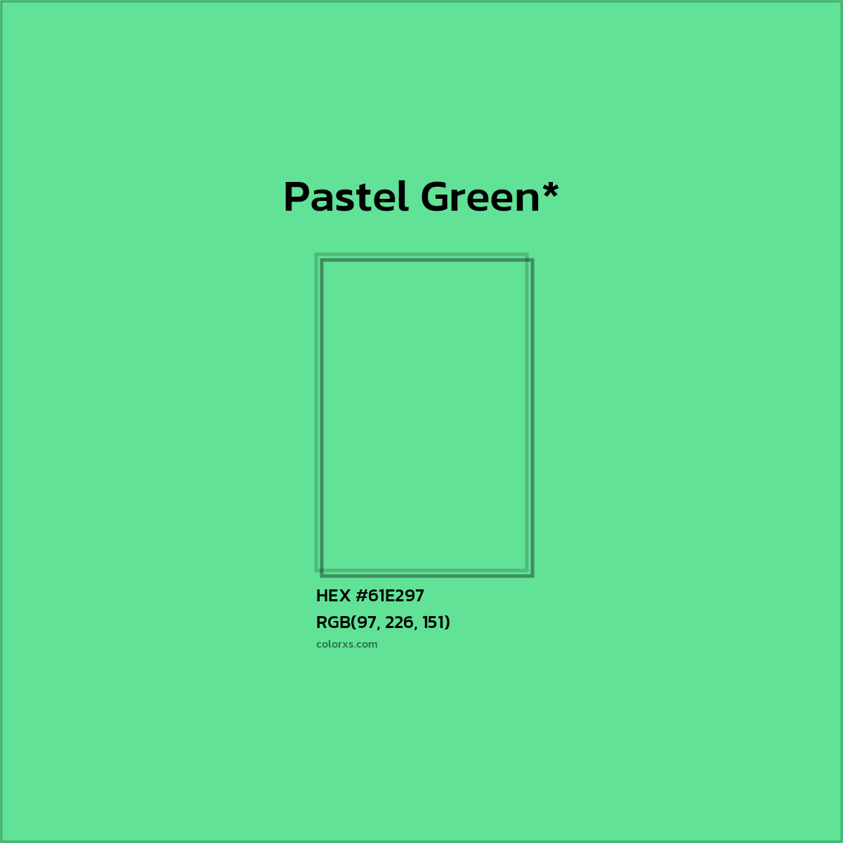 #61E297 hex color. RGB, RYB, CMYK, HSL, HSV codes and color conversions. Matching color names, palettes, paints.