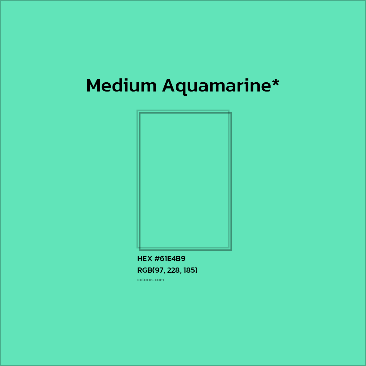 #61E4B9 hex color. RGB, RYB, CMYK, HSL, HSV codes and color conversions. Matching color names, palettes, paints.