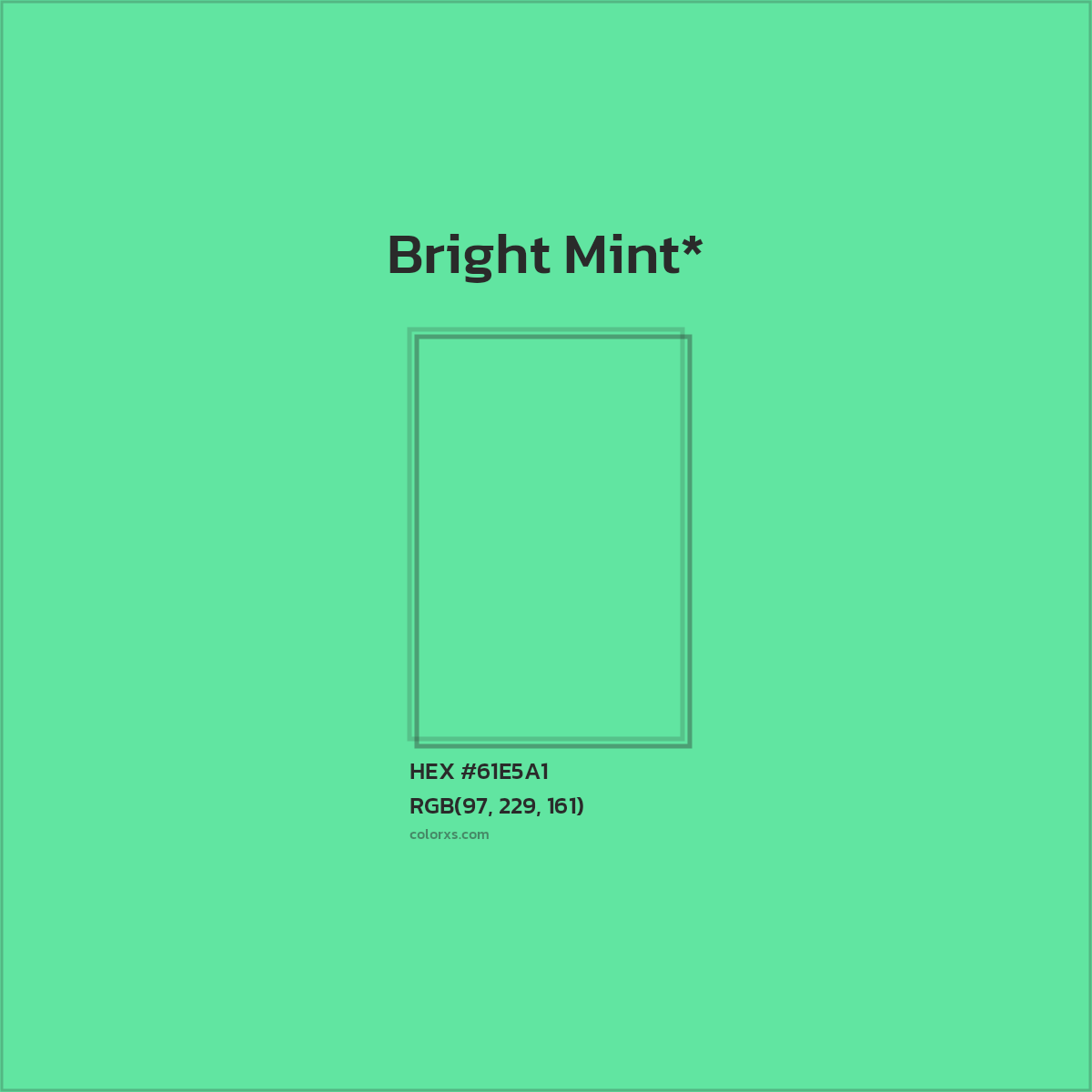 #61E5A1 hex color. RGB, RYB, CMYK, HSL, HSV codes and color conversions. Matching color names, palettes, paints.