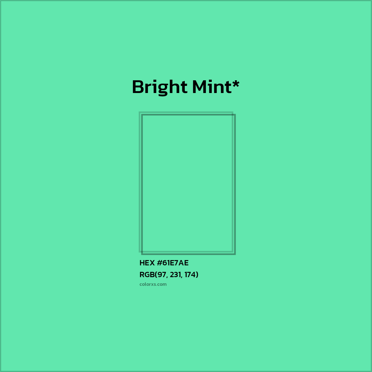 #61E7AE hex color. RGB, RYB, CMYK, HSL, HSV codes and color conversions. Matching color names, palettes, paints.