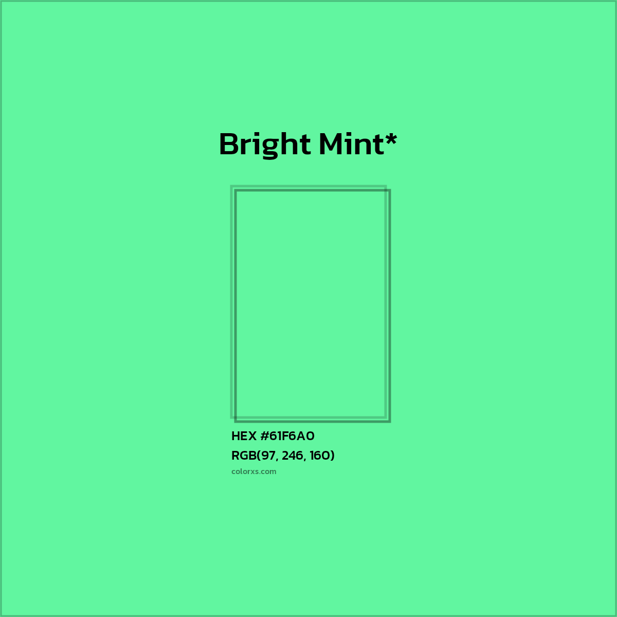 #61F6A0 hex color. RGB, RYB, CMYK, HSL, HSV codes and color conversions. Matching color names, palettes, paints.