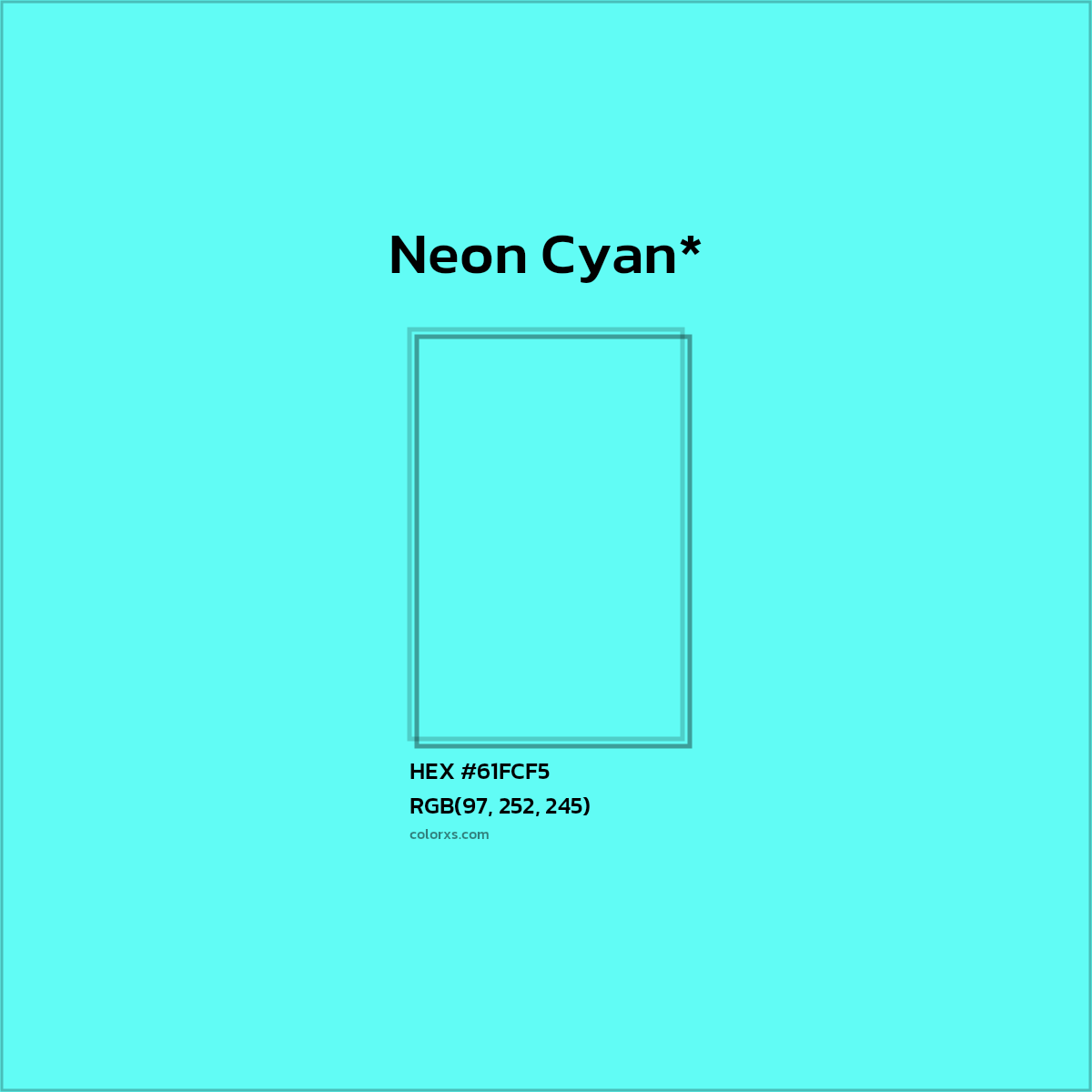 #61FCF5 hex color. RGB, RYB, CMYK, HSL, HSV codes and color conversions. Matching color names, palettes, paints.