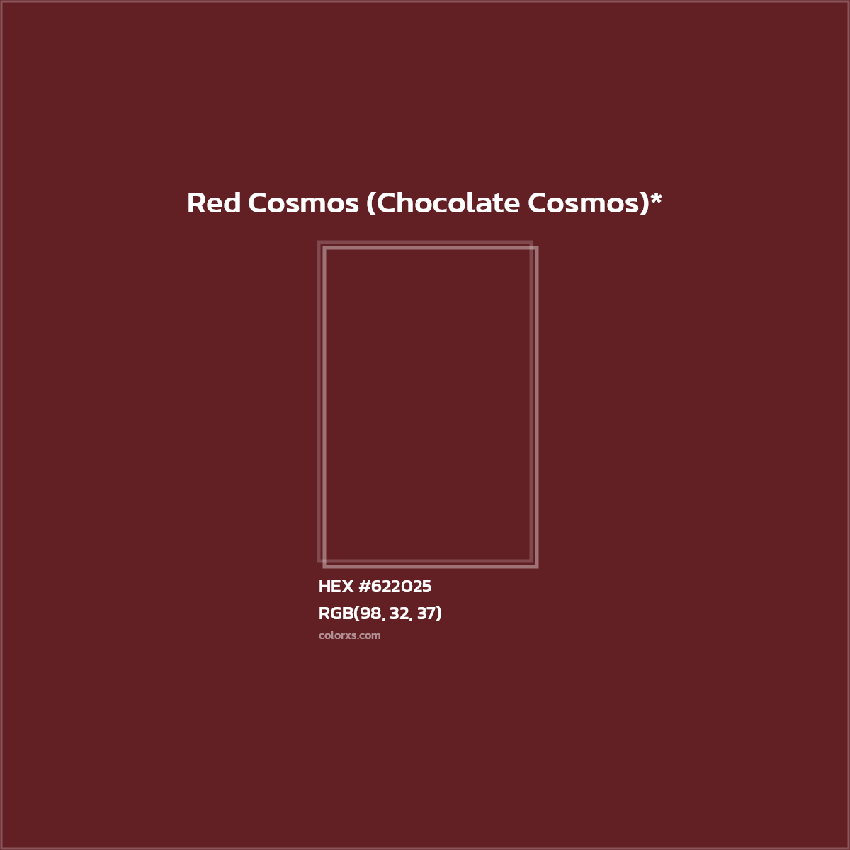 #622025 hex color. RGB, RYB, CMYK, HSL, HSV codes and color conversions. Matching color names, palettes, paints.