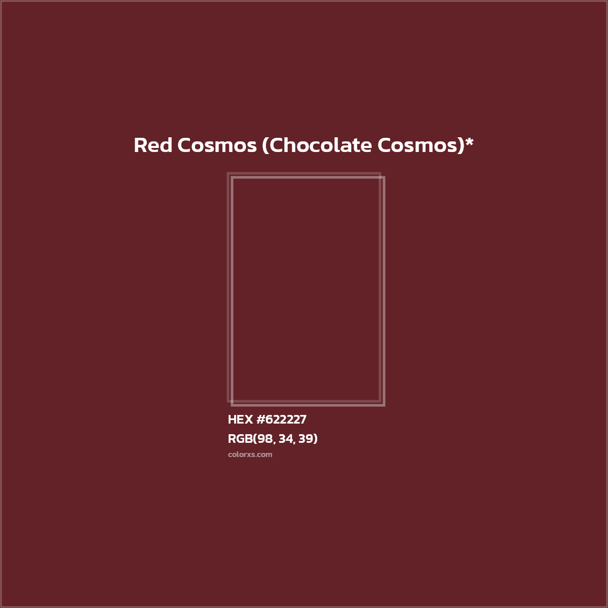 #622227 hex color. RGB, RYB, CMYK, HSL, HSV codes and color conversions. Matching color names, palettes, paints.
