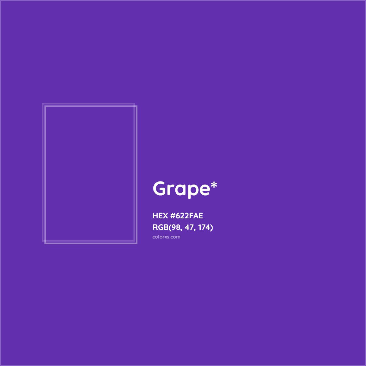#622FAE hex color. RGB, RYB, CMYK, HSL, HSV codes and color conversions. Matching color names, palettes, paints.