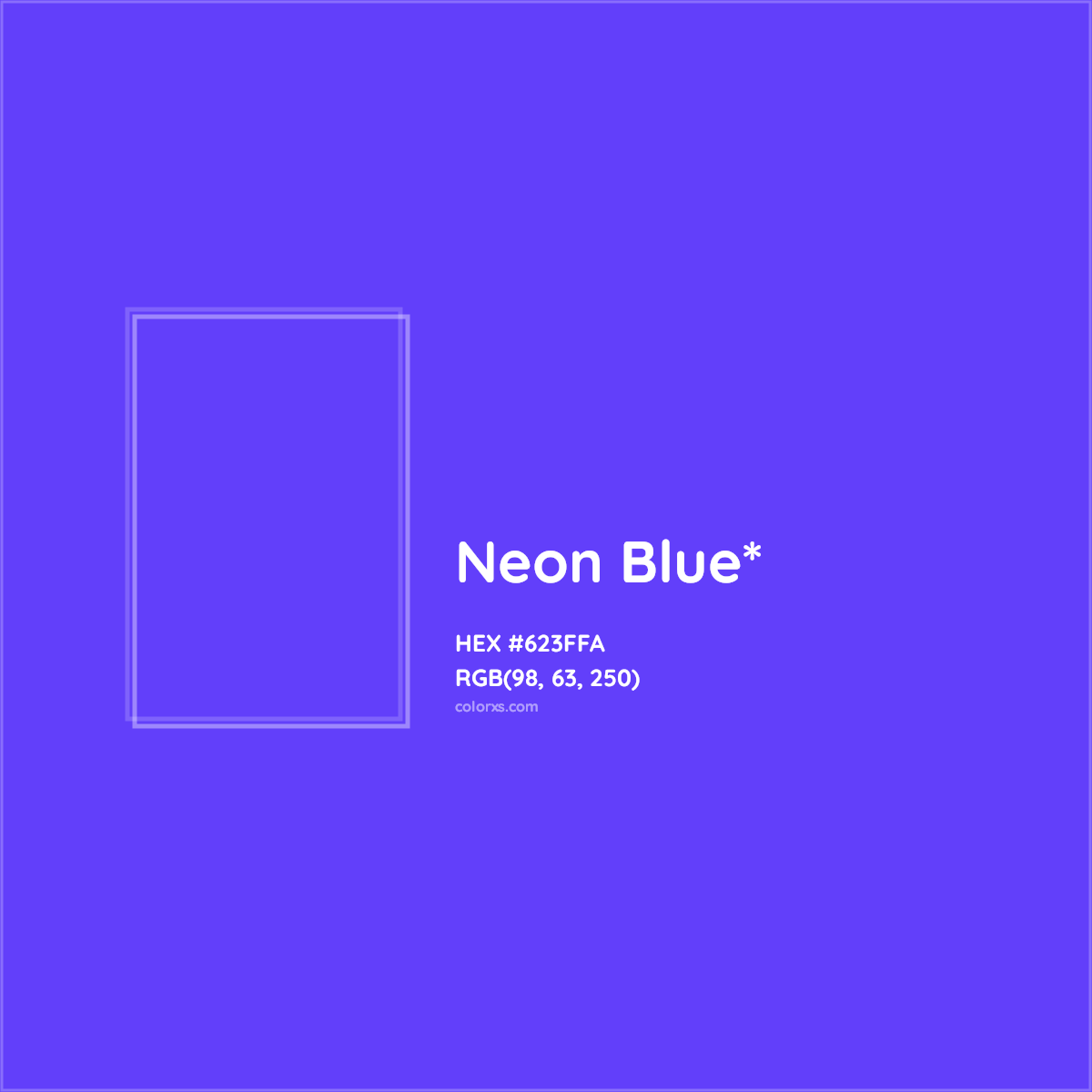 #623FFA hex color. RGB, RYB, CMYK, HSL, HSV codes and color conversions. Matching color names, palettes, paints.