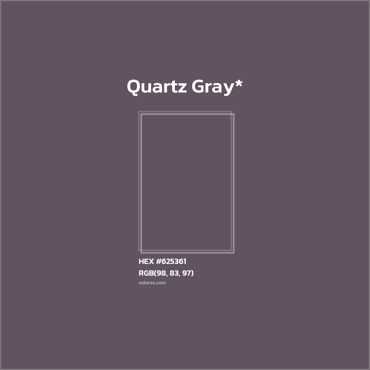 #625361 hex color. RGB, RYB, CMYK, HSL, HSV codes and color conversions. Matching color names, palettes, paints.