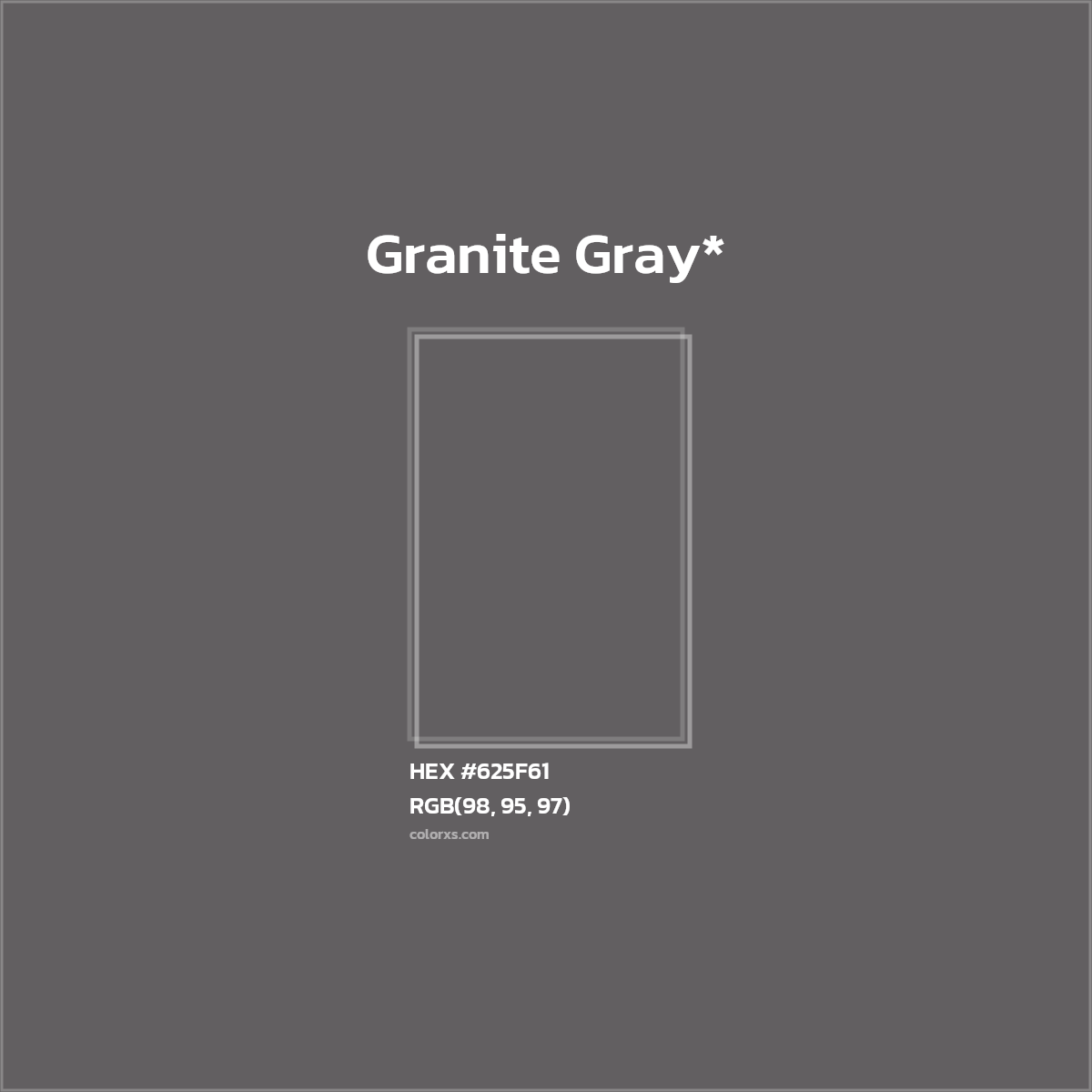 #625F61 hex color. RGB, RYB, CMYK, HSL, HSV codes and color conversions. Matching color names, palettes, paints.