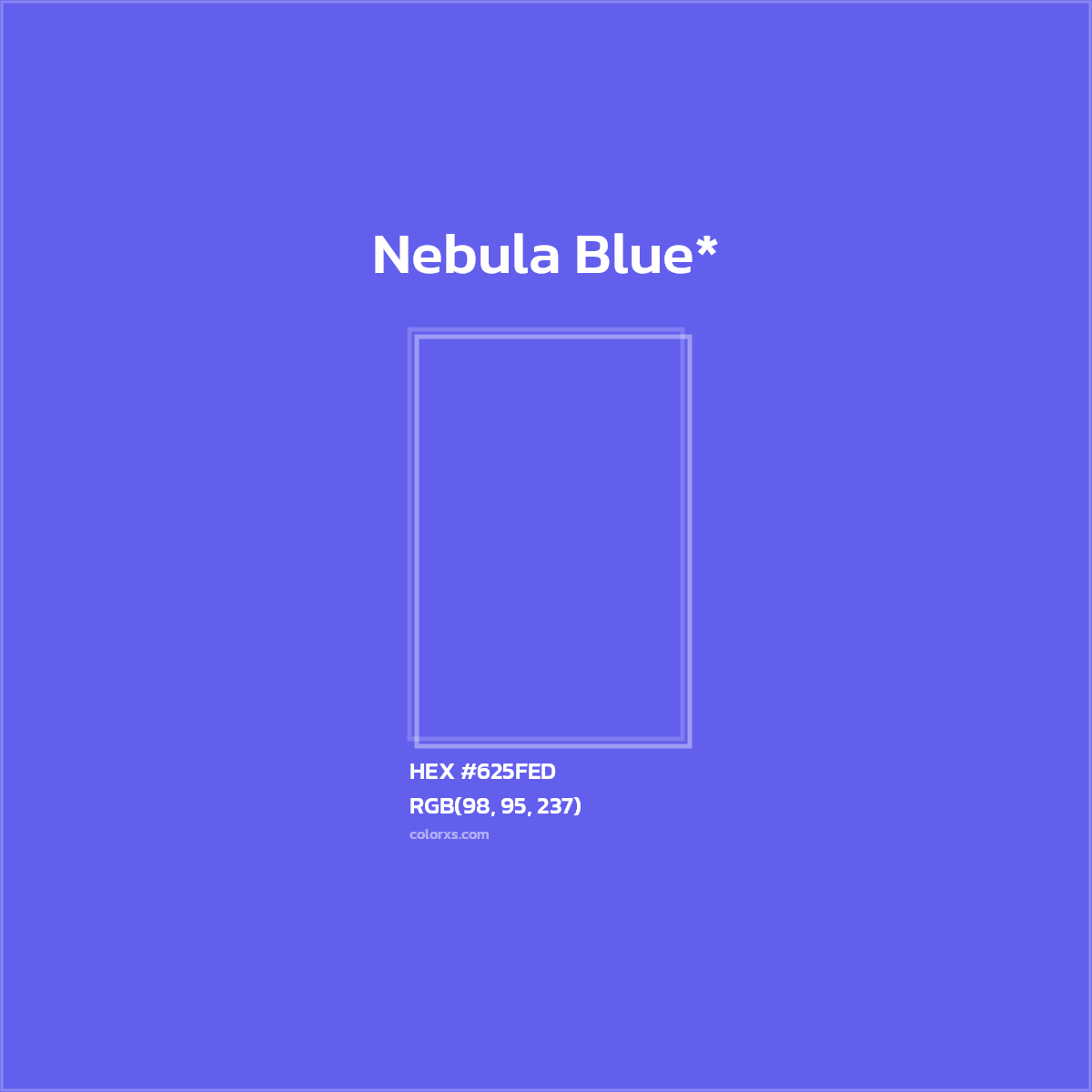 #625FED hex color. RGB, RYB, CMYK, HSL, HSV codes and color conversions. Matching color names, palettes, paints.