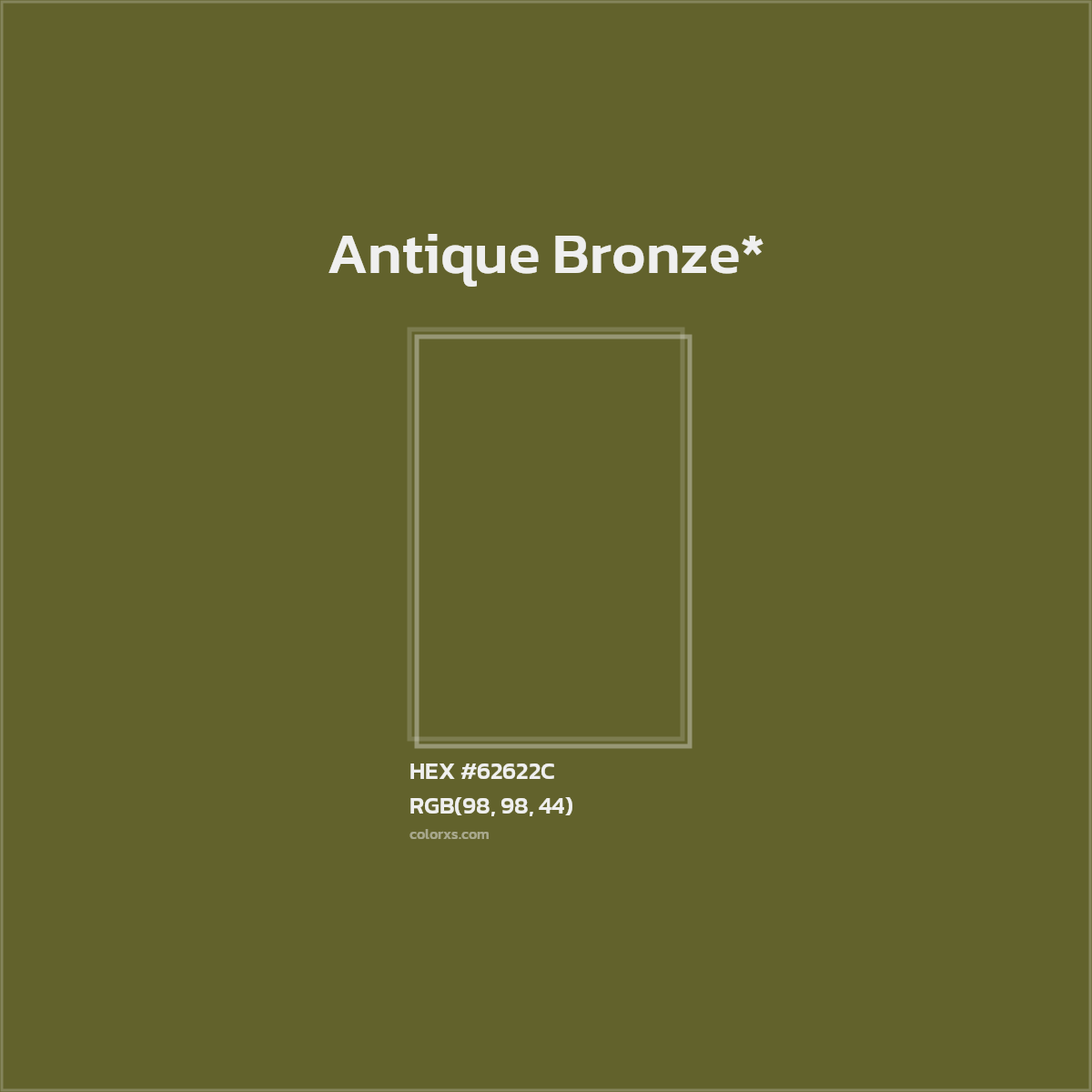 #62622C hex color. RGB, RYB, CMYK, HSL, HSV codes and color conversions. Matching color names, palettes, paints.