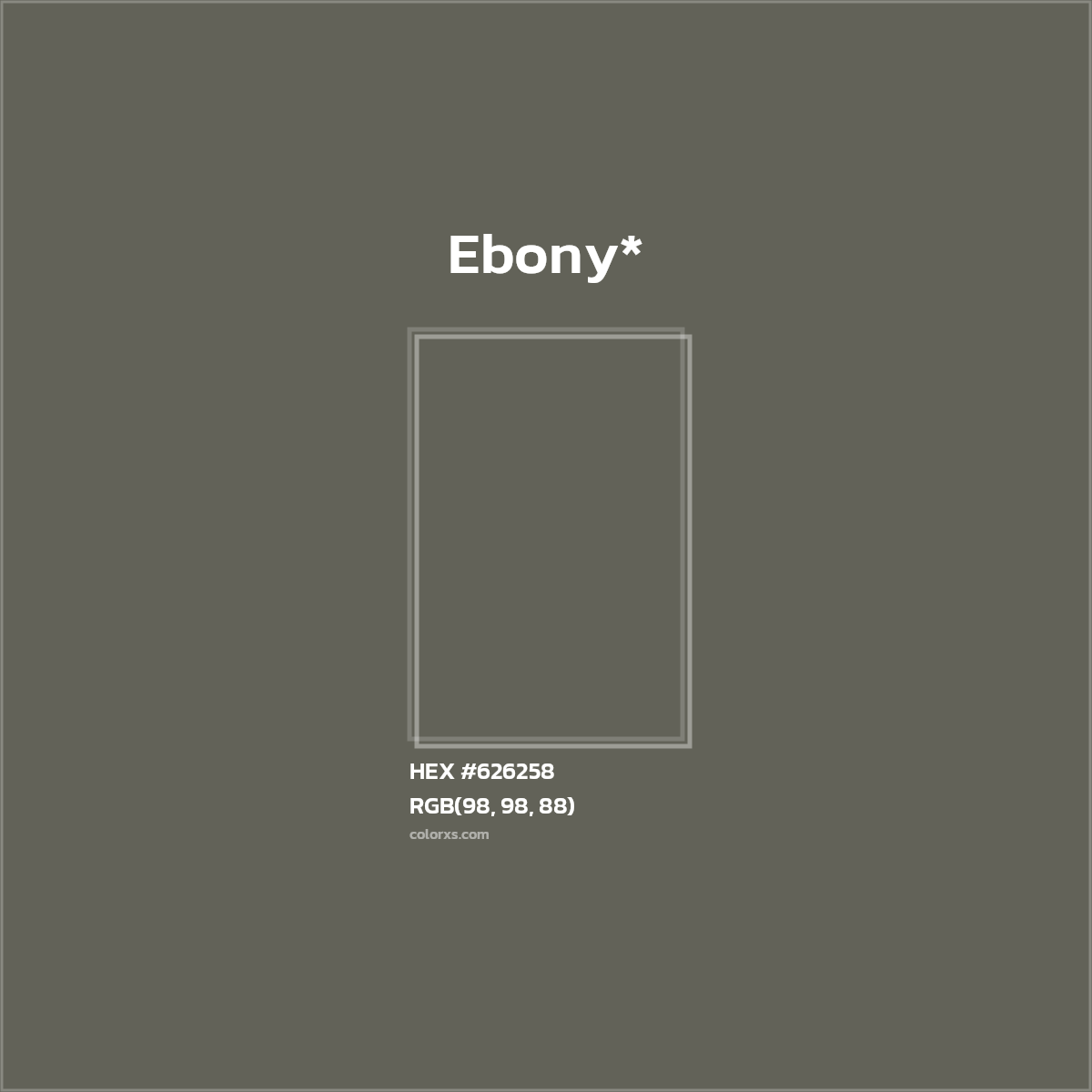 #626258 hex color. RGB, RYB, CMYK, HSL, HSV codes and color conversions. Matching color names, palettes, paints.