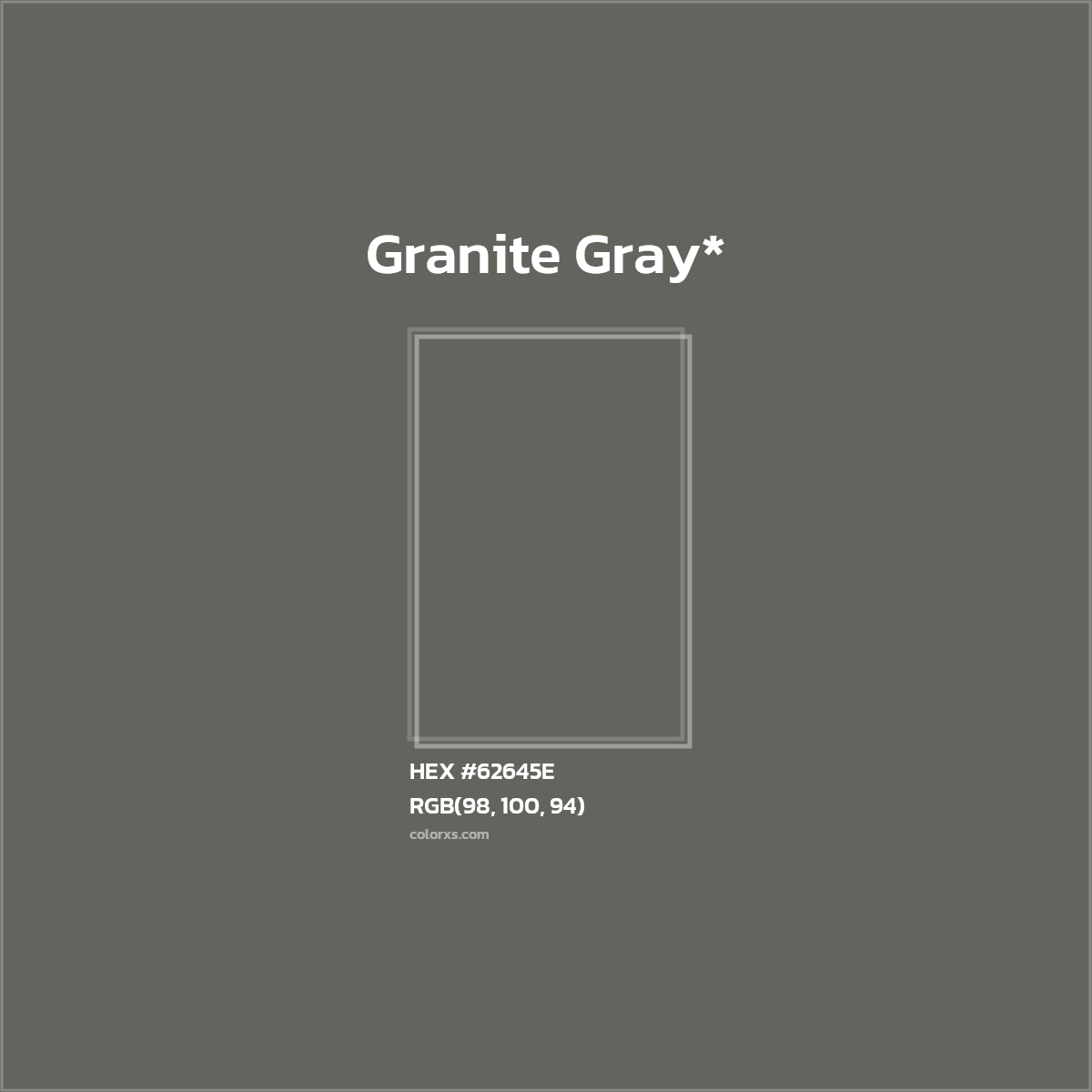 #62645E hex color. RGB, RYB, CMYK, HSL, HSV codes and color conversions. Matching color names, palettes, paints.