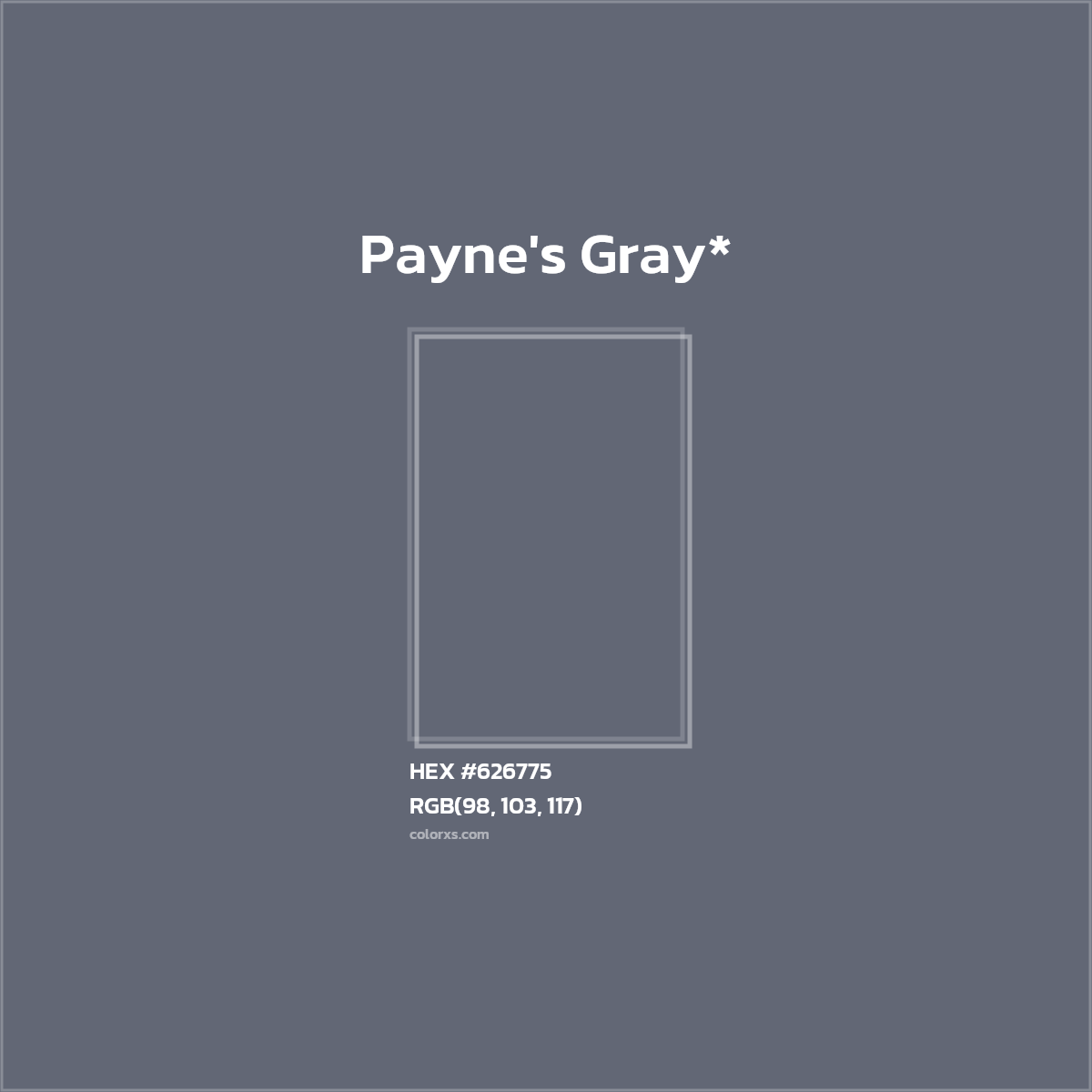 #626775 hex color. RGB, RYB, CMYK, HSL, HSV codes and color conversions. Matching color names, palettes, paints.