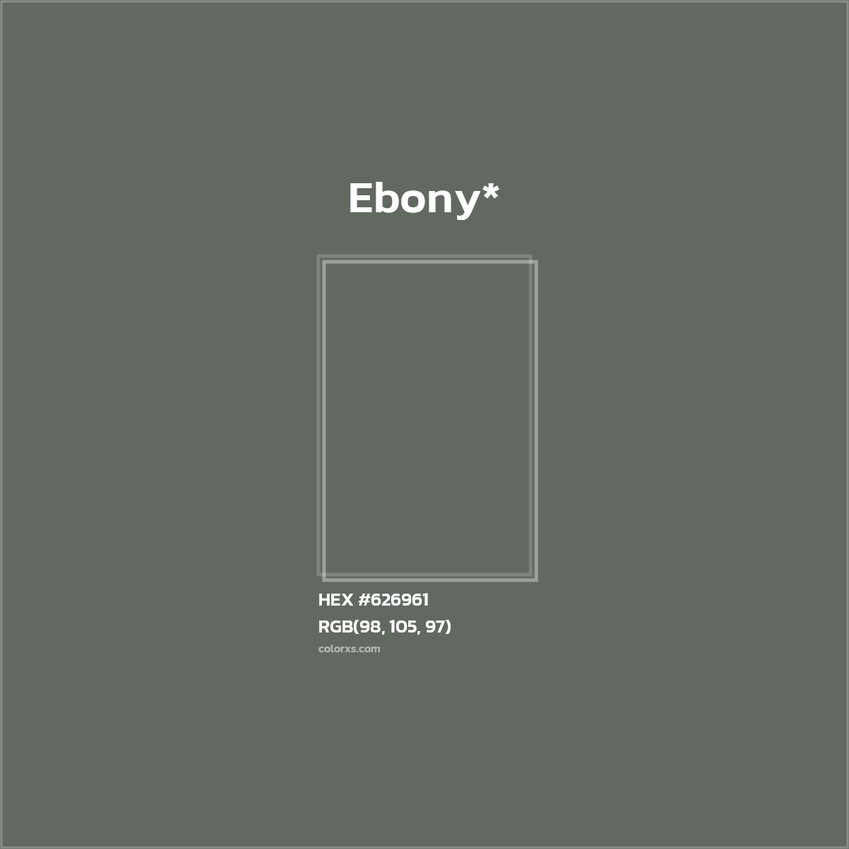 #626961 hex color. RGB, RYB, CMYK, HSL, HSV codes and color conversions. Matching color names, palettes, paints.